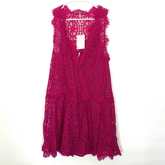 Free People Dress Pink Heart In Two Lace Mini - Picture 4 of 8